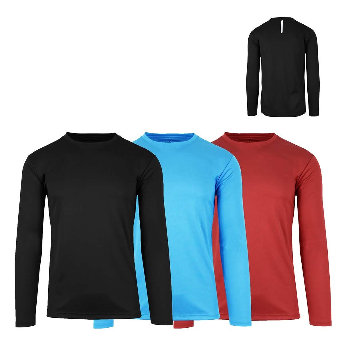 Lot de 3 : T-shirt de sport pour homme, anti-humidité, à manches longues, sans étiquette