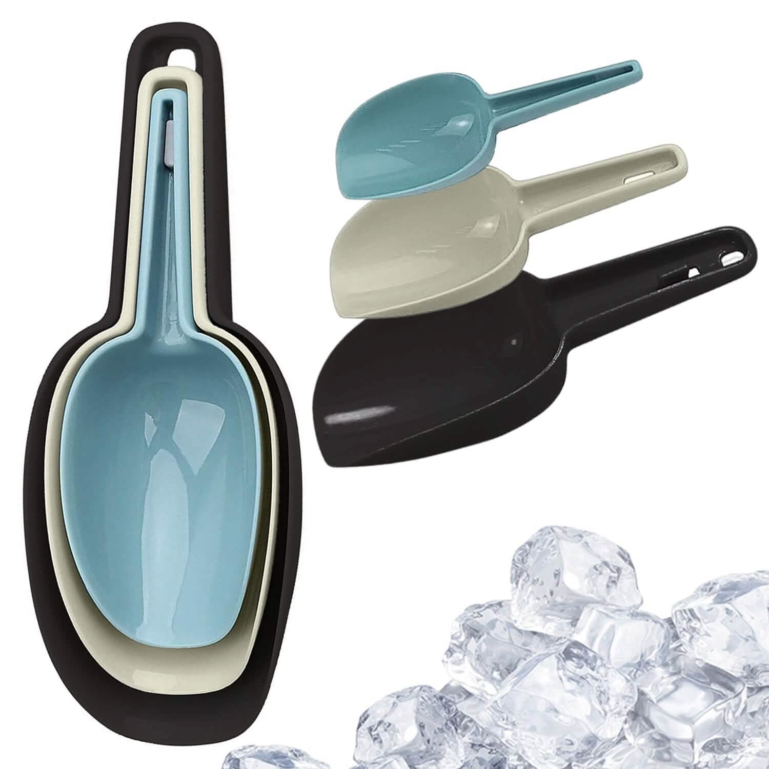 Lot de 3 : Ensemble de cuillères multi-usages en plastique pour la cuisine et le bar, pour la glace, la farine, les fruits secs, les bonbons, le pop-corn, les aliments et le café