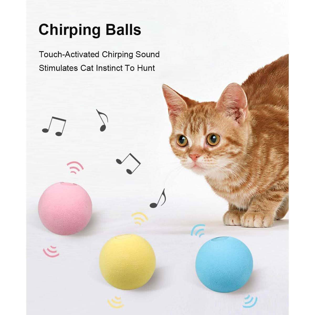 Lot de 3 : jouets pour chat balles réalistes avec chants d'oiseaux