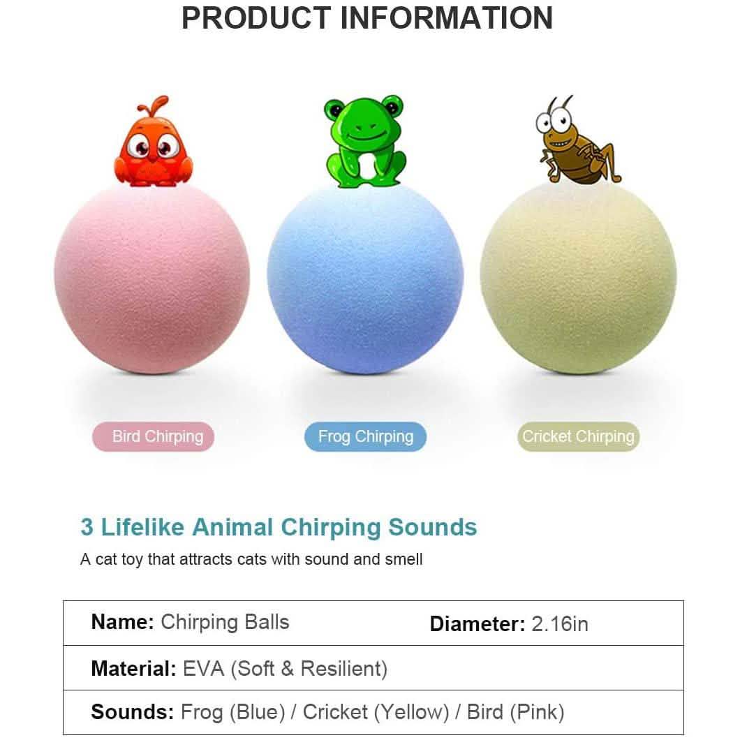 Lot de 3 : jouets pour chat balles réalistes avec chants d'oiseaux