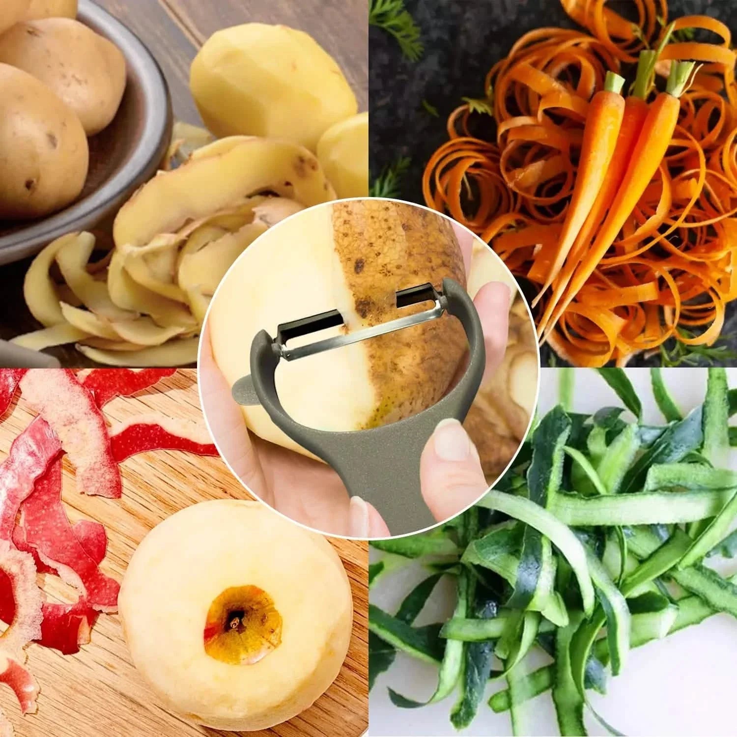 Lot de 3 : Éplucheurs originaux en acier inoxydable pour pommes de terre, légumes et fruits – Gadgets de cuisine