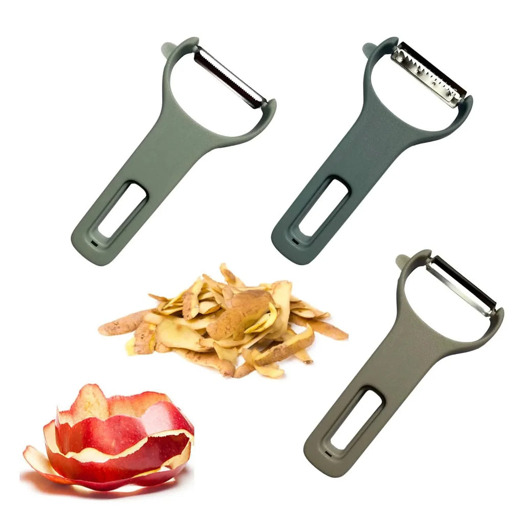 Lot de 3 : Éplucheurs originaux en acier inoxydable pour pommes de terre, légumes et fruits – Gadgets de cuisine