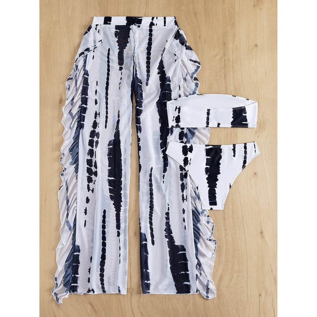 Ensemble 3 pièces : Maillot de Bain Bandeau Tie-Dye & Pantalon Cache-maillot