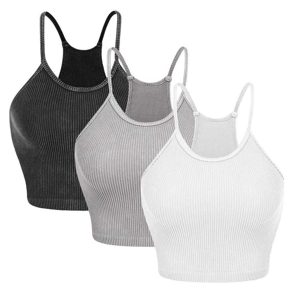 Lot de 3 : Débardeur court basique pour femme en tricot côtelé sans manches