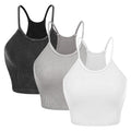 Lot de 3 : Débardeur court basique pour femme en tricot côtelé sans manches