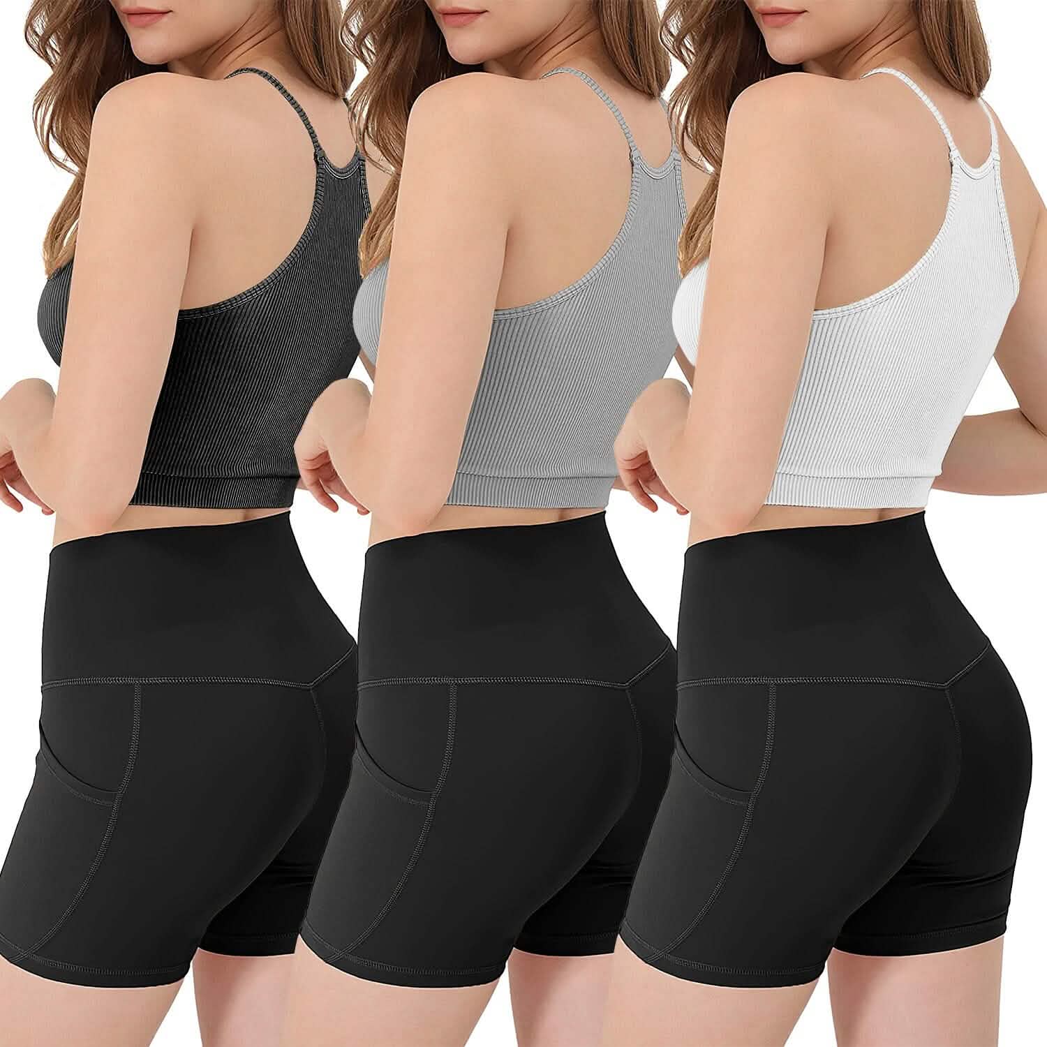 Lot de 3 : Débardeur court basique pour femme en tricot côtelé sans manches