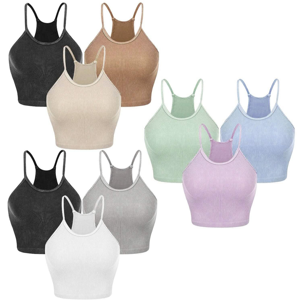 Lot de 3 : Débardeur court basique pour femme en tricot côtelé sans manches