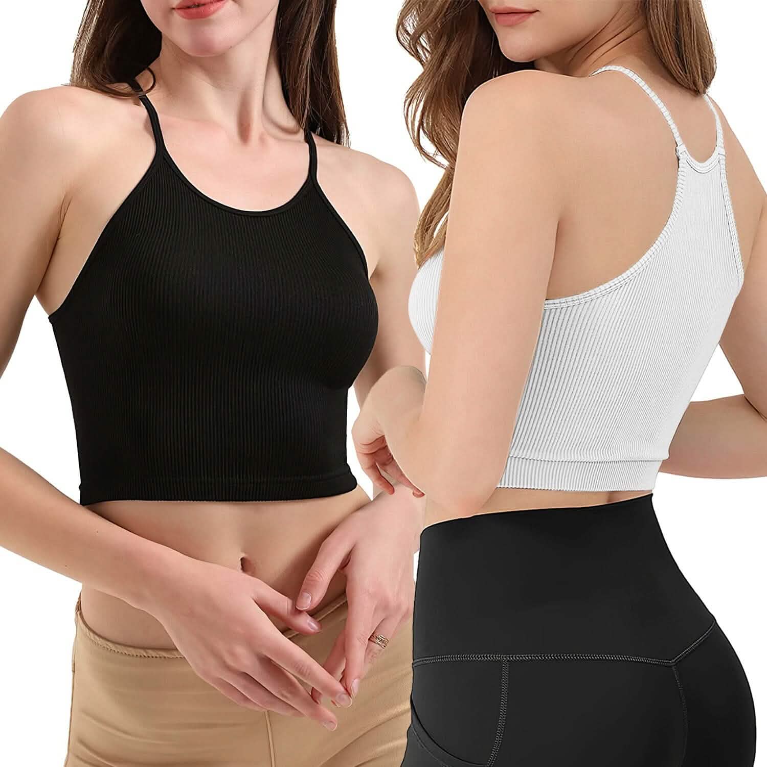 Lot de 3 : Débardeur court basique pour femme en tricot côtelé sans manches