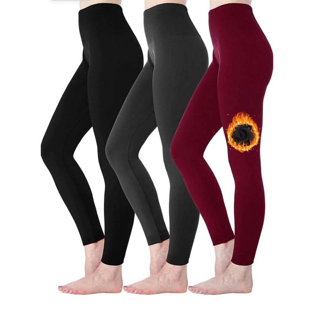 Lot de 3 : Leggings doublés en polaire pour femme, taille haute, doux, extensibles et chauds