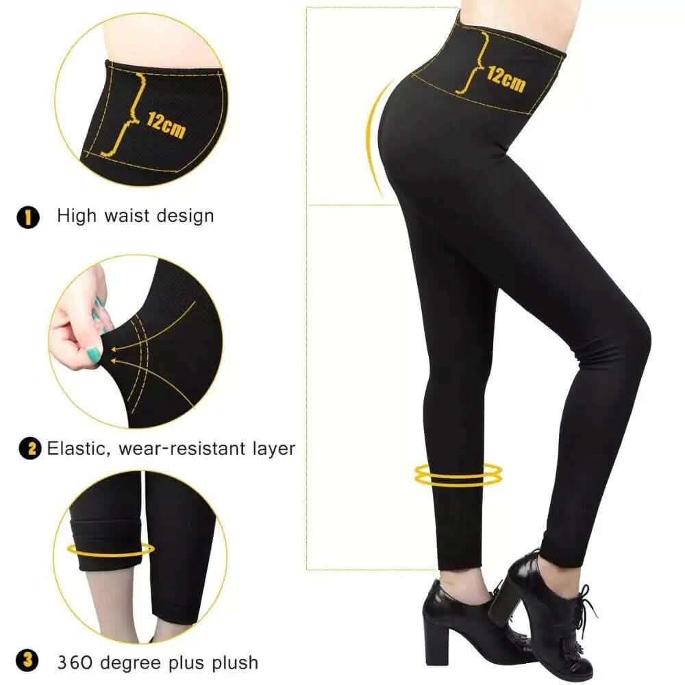 Lot de 3 : Leggings doublés en polaire pour femme, taille haute, doux, extensibles et chauds