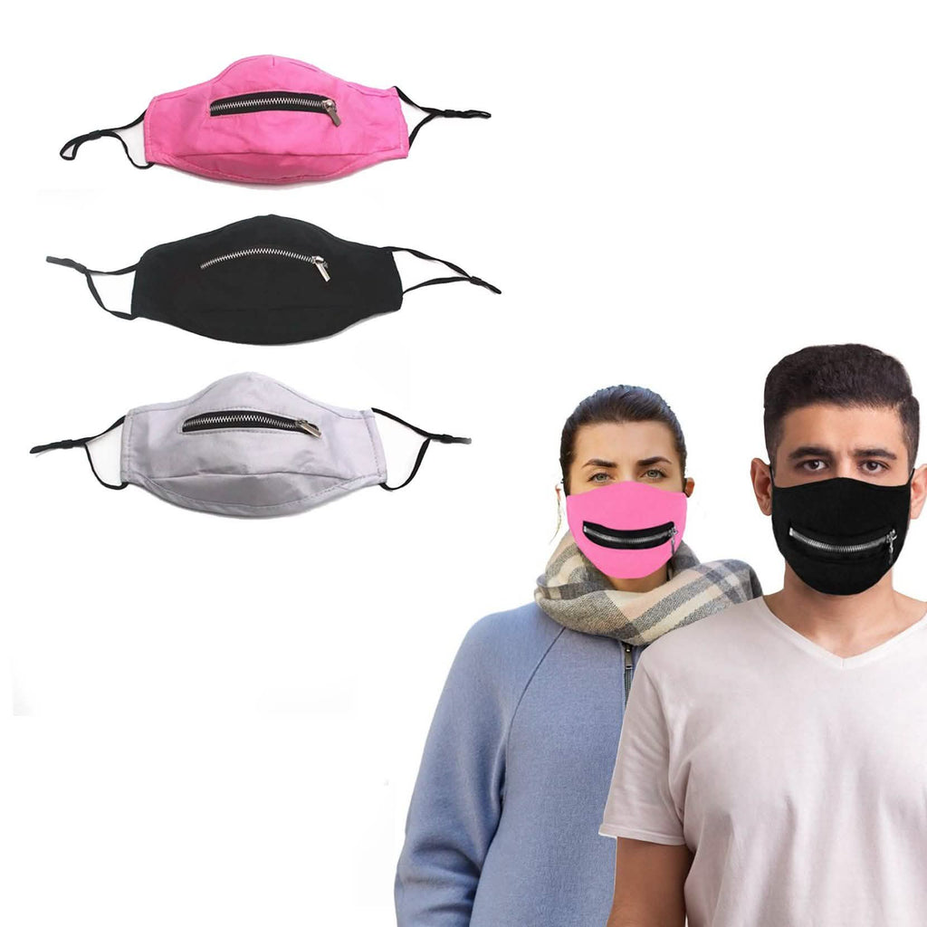 Lot de 3 : Masque en coton réutilisable à fermeture éclair pour usage quotidien