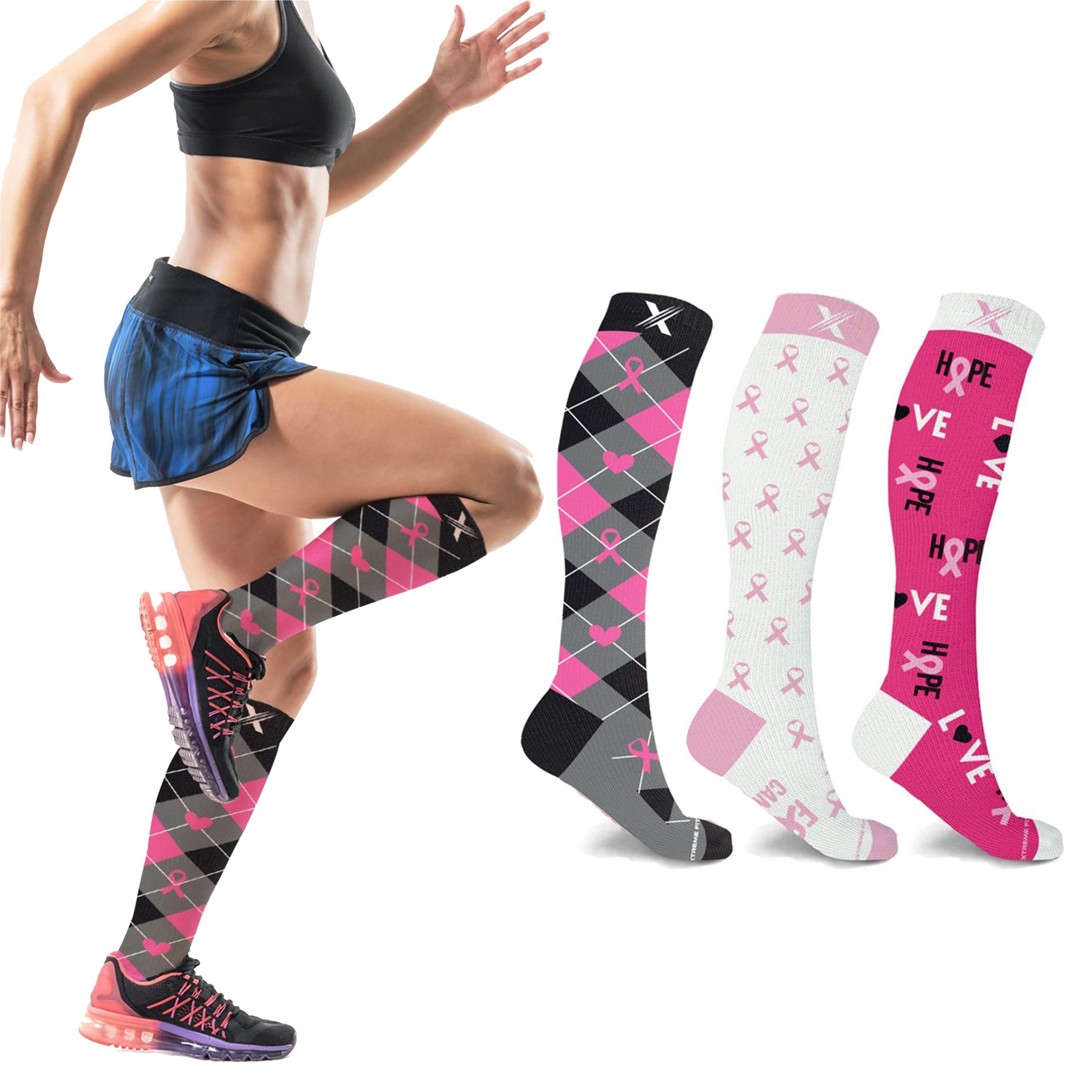 Lot de 3 : Chaussettes de compression montantes "Sensibilisation au cancer du sein"