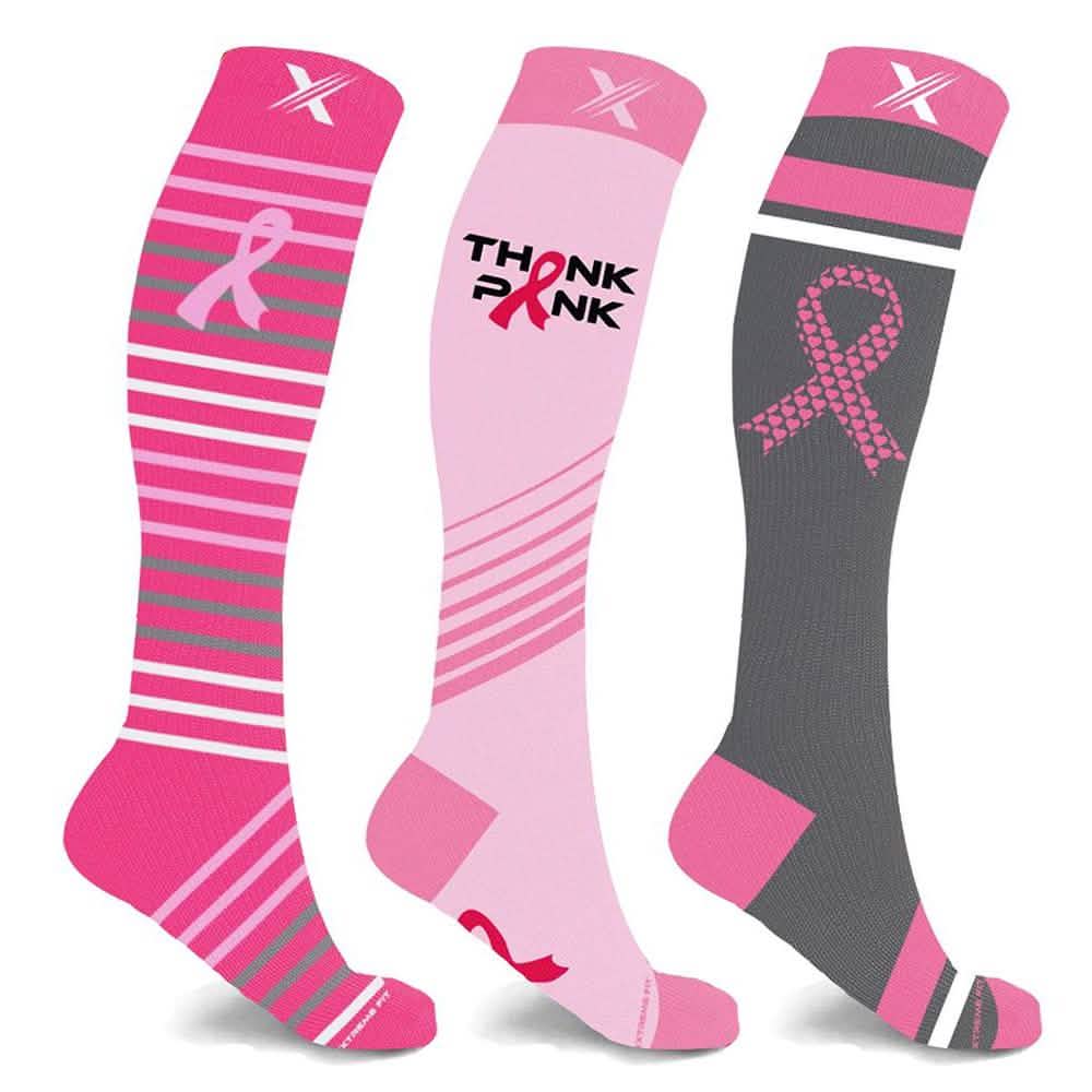 Lot de 3 : Chaussettes de compression montantes "Sensibilisation au cancer du sein"