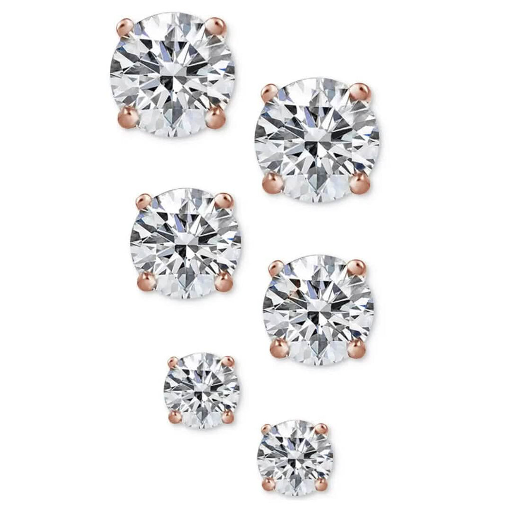 Ensemble de 3 paires : clous d'oreilles en argent sterling et cristal