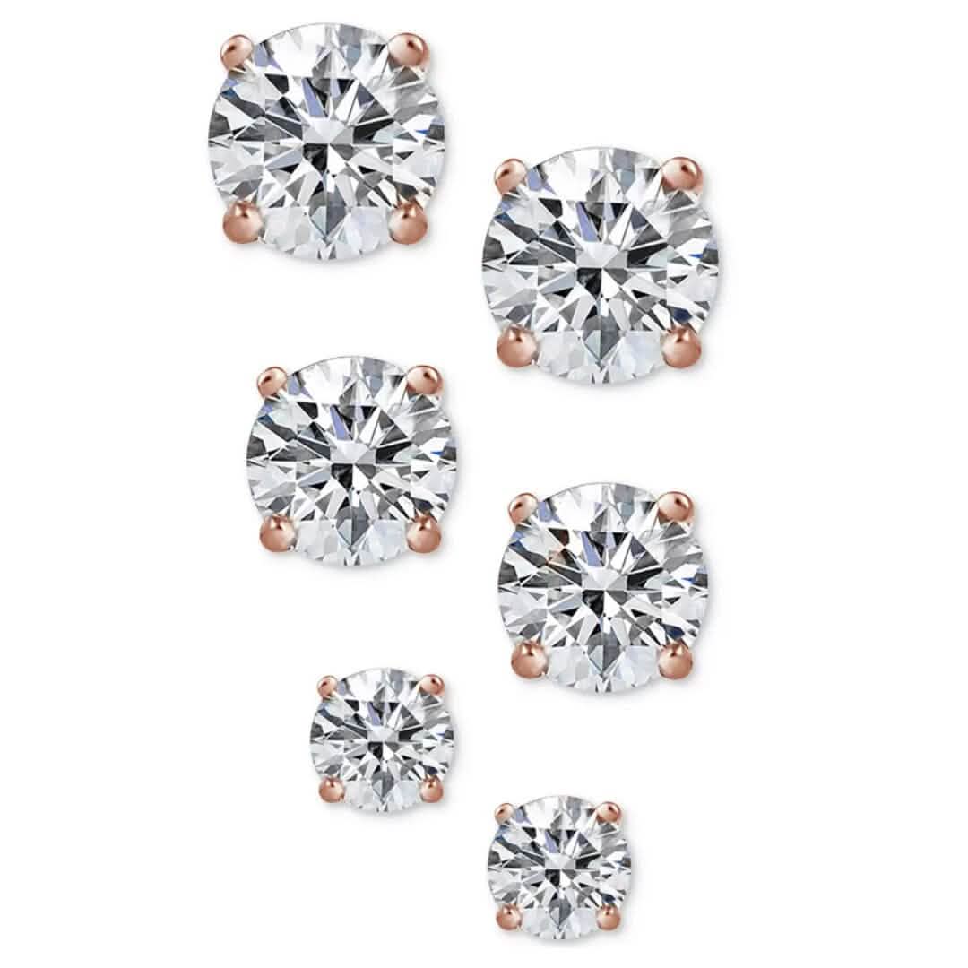 Ensemble de 3 paires : clous d'oreilles en argent sterling et cristal