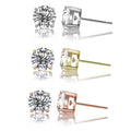 Lot de 3 paires : Boucles d'oreilles clous en argent sterling et oxydes de zirconium