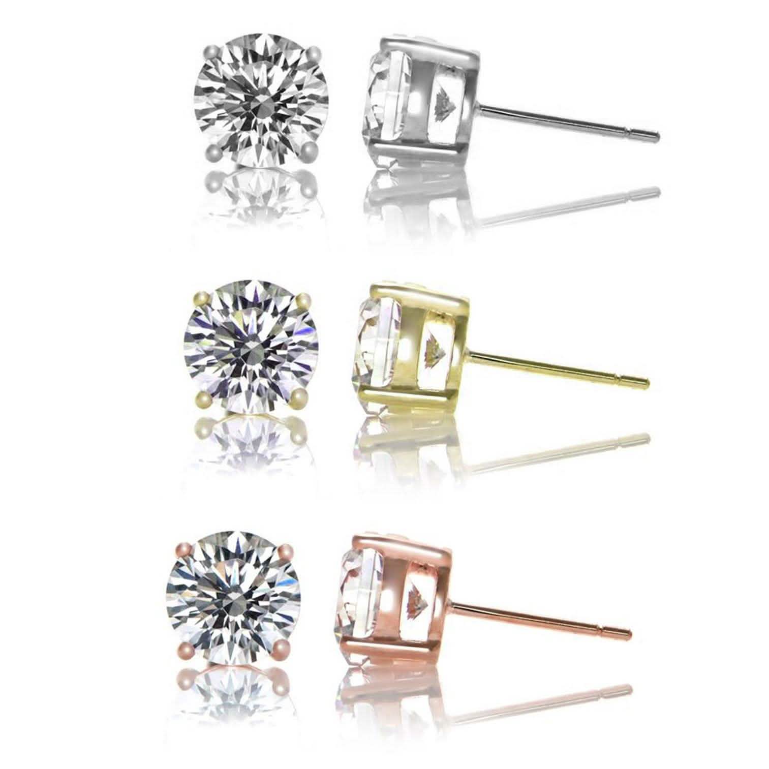 Lot de 3 paires : Boucles d'oreilles clous en argent sterling et oxydes de zirconium