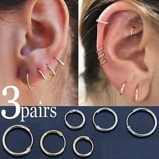 3 paires : boucles d'oreilles créoles sans fin
