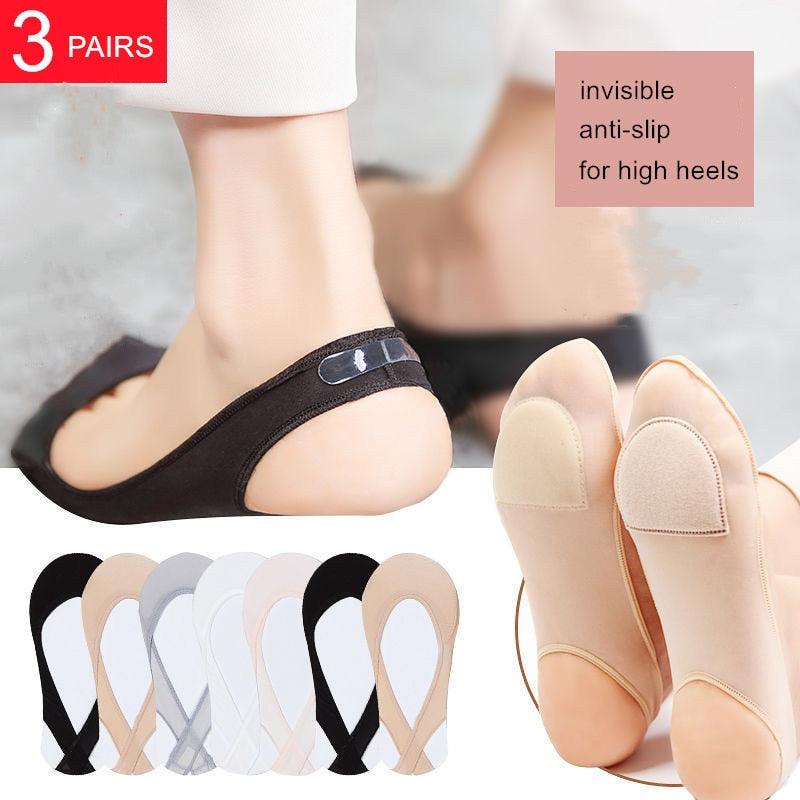 3 paires de chaussettes invisibles pour femme, chaussettes antidérapantes en silicone pour talons hauts invisibles, chaussettes en soie glacée pour femme