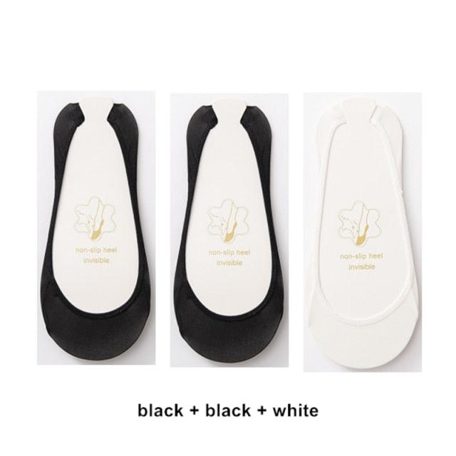 3 paires de chaussettes invisibles pour femme, chaussettes antidérapantes en silicone pour talons hauts invisibles, chaussettes en soie glacée pour femme