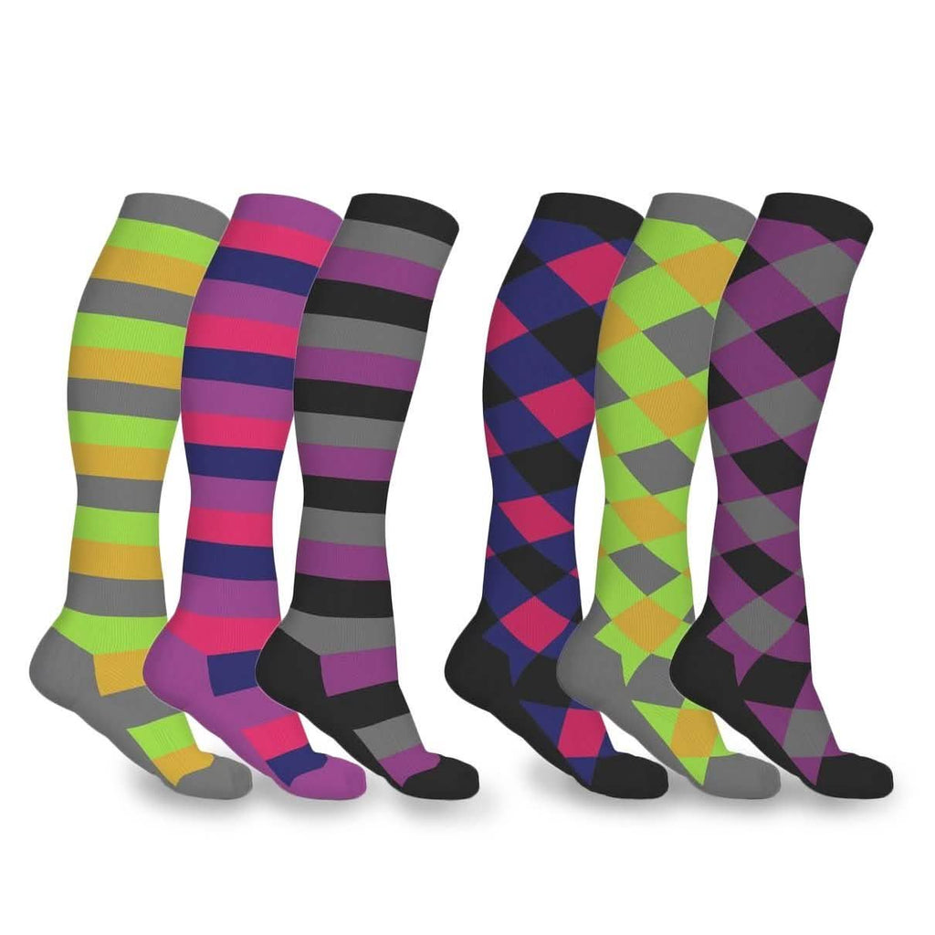 3 Paires : Chaussettes de compression à motifs - Modèles et tailles assortis