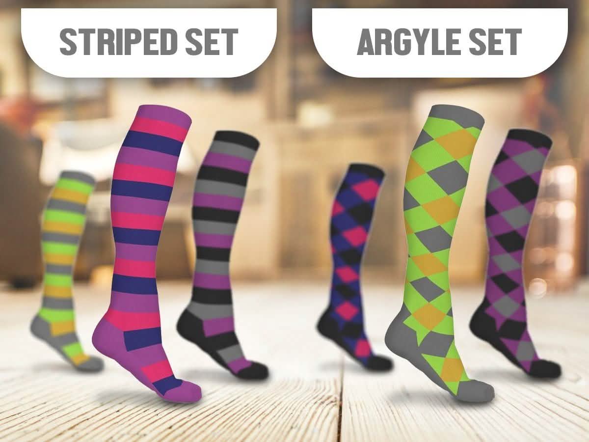 3 Paires : Chaussettes de compression à motifs - Modèles et tailles assortis