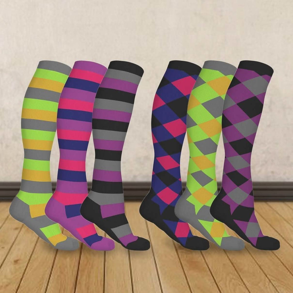 3 Paires : Chaussettes de compression à motifs - Modèles et tailles assortis
