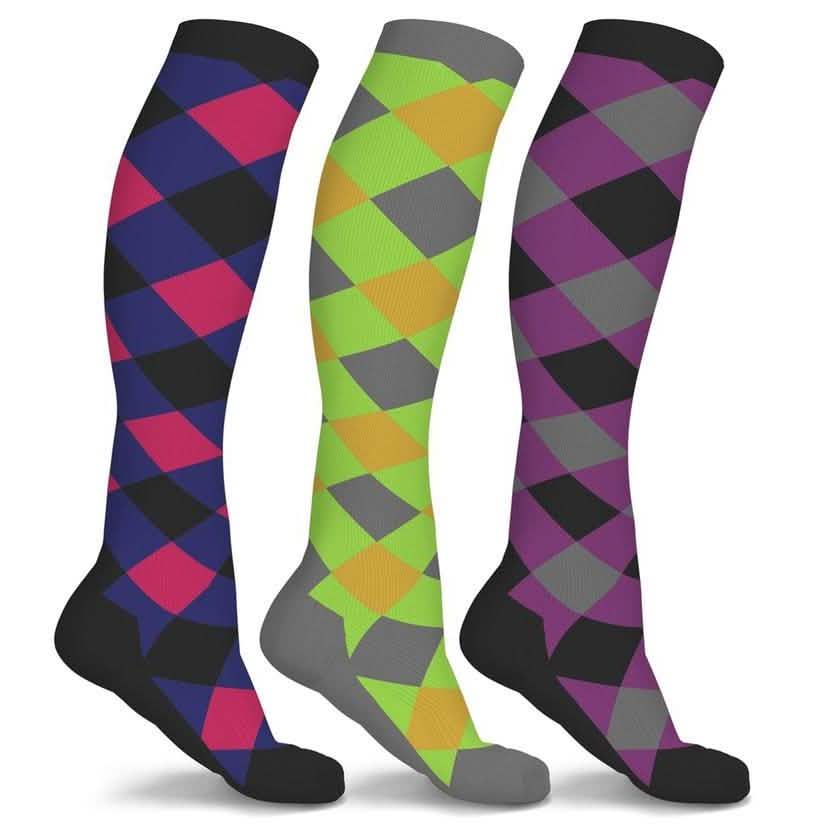 3 Paires : Chaussettes de compression à motifs - Modèles et tailles assortis