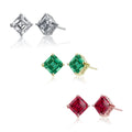 Lot de 3 paires : Boucles d'oreilles clous carrées en argent sterling et oxydes de zirconium