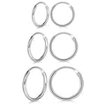Lot de 3 paires de petites boucles d'oreilles créoles en argent sterling