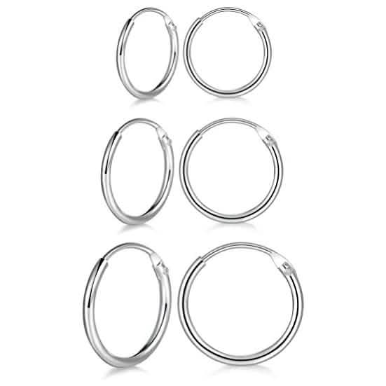 Lot de 3 paires de petites boucles d'oreilles créoles en argent sterling