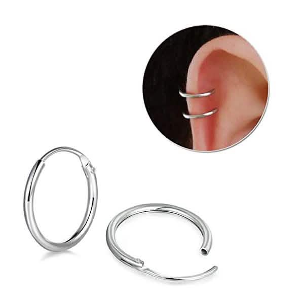 Lot de 3 paires de petites boucles d'oreilles créoles en argent sterling