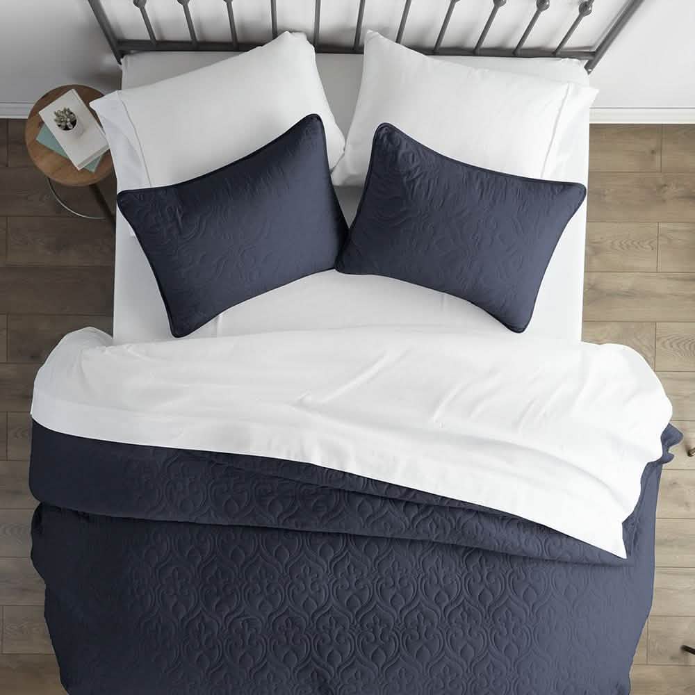 3 pièces : Ensemble de couvre-lit matelassé en damassé