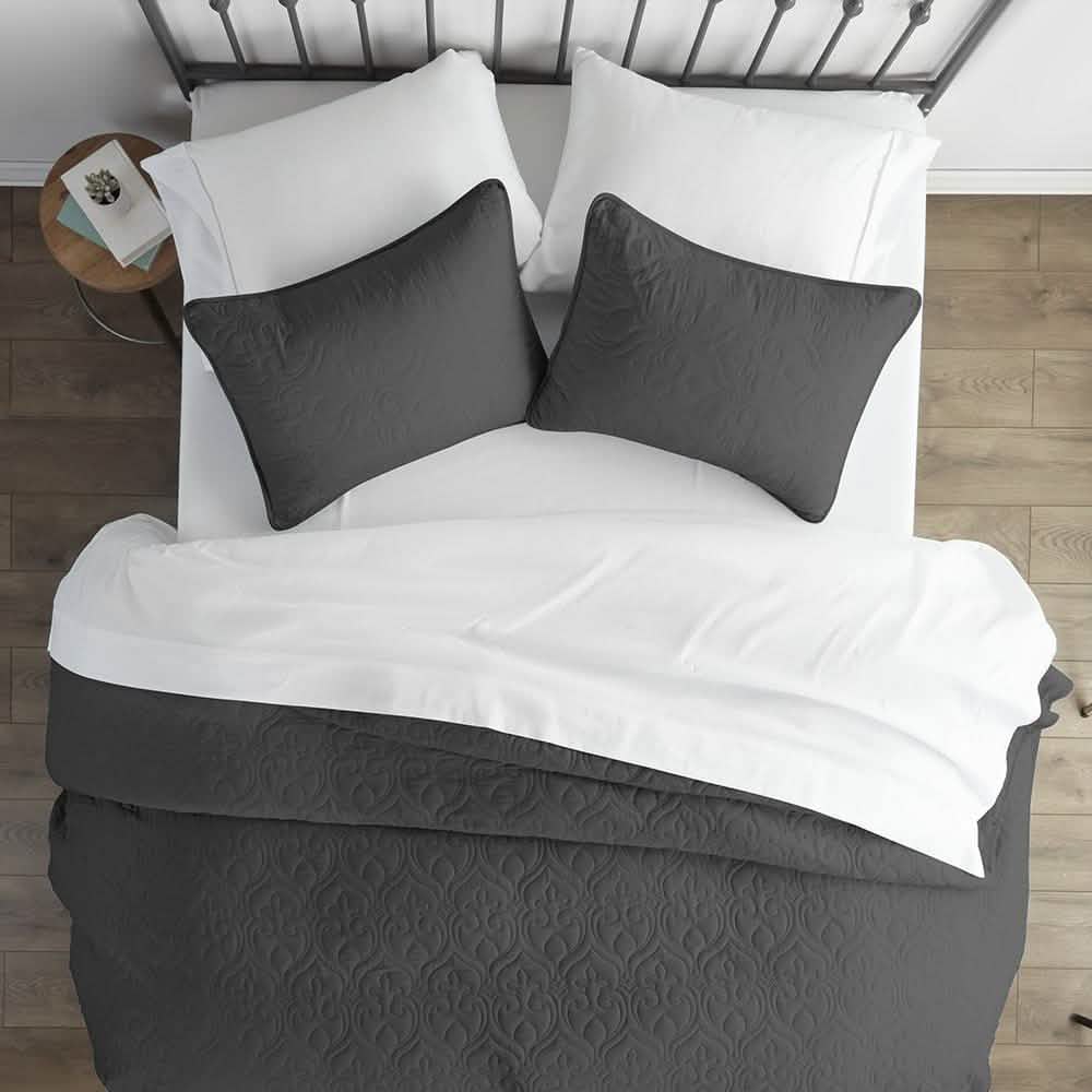 3 pièces : Ensemble de couvre-lit matelassé en damassé