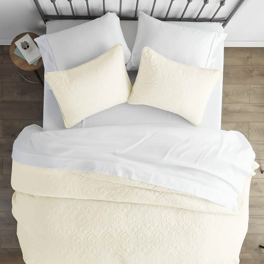 3 pièces : Ensemble de couvre-lit matelassé en damassé