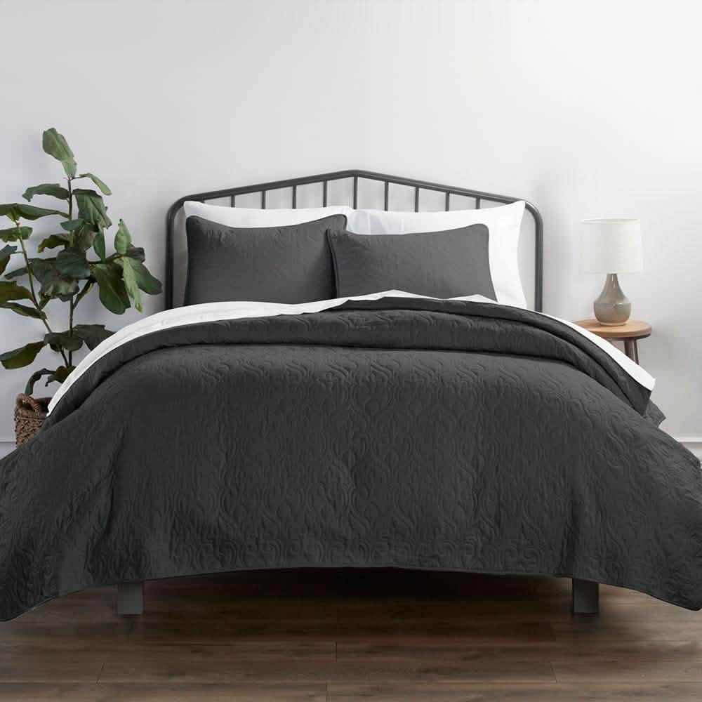3 pièces : Ensemble de couvre-lit matelassé en damassé