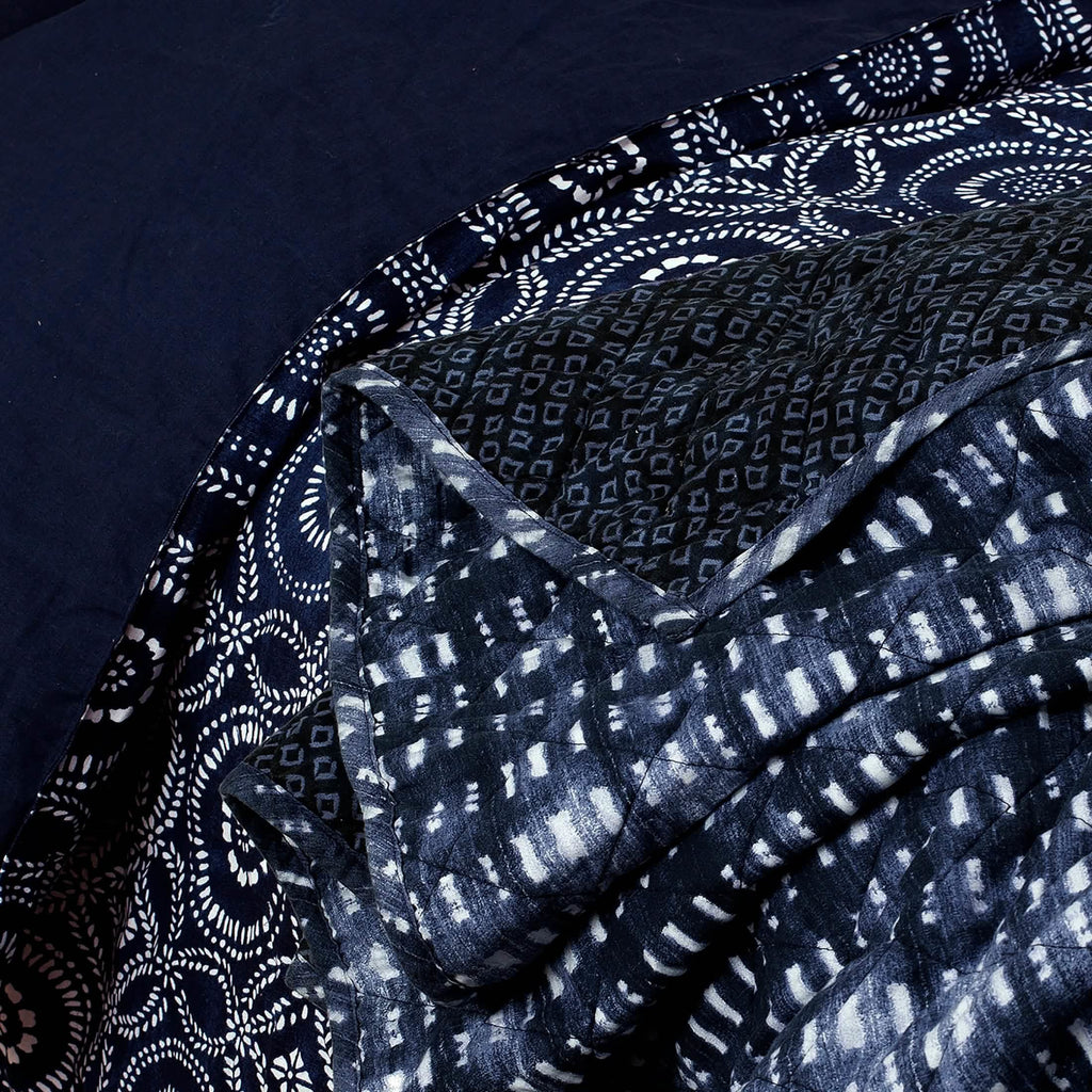 3-pièces : Ensemble de Couette en Coton Tissu Bogolan Indigo Global