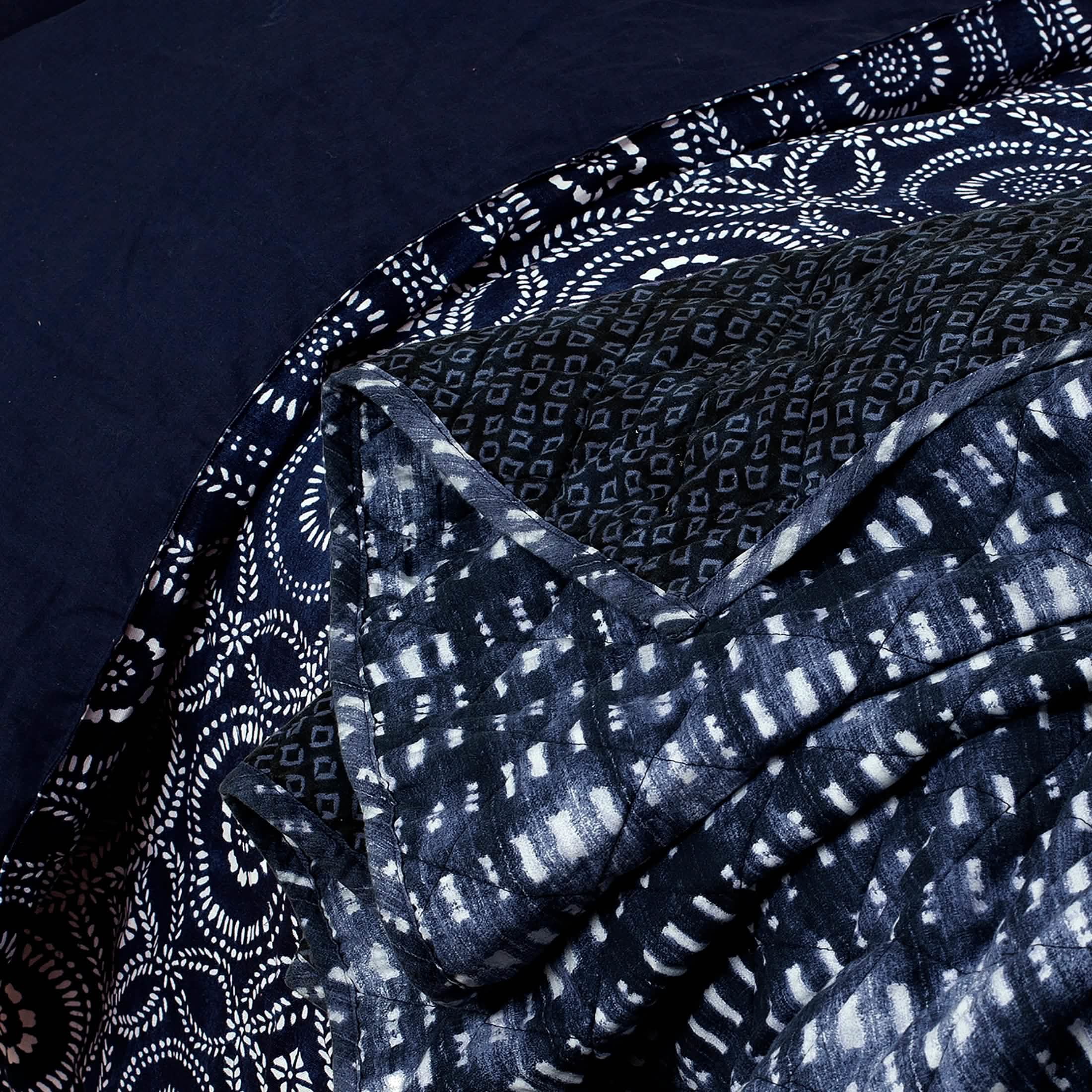 3-pièces : Ensemble de Couette en Coton Tissu Bogolan Indigo Global