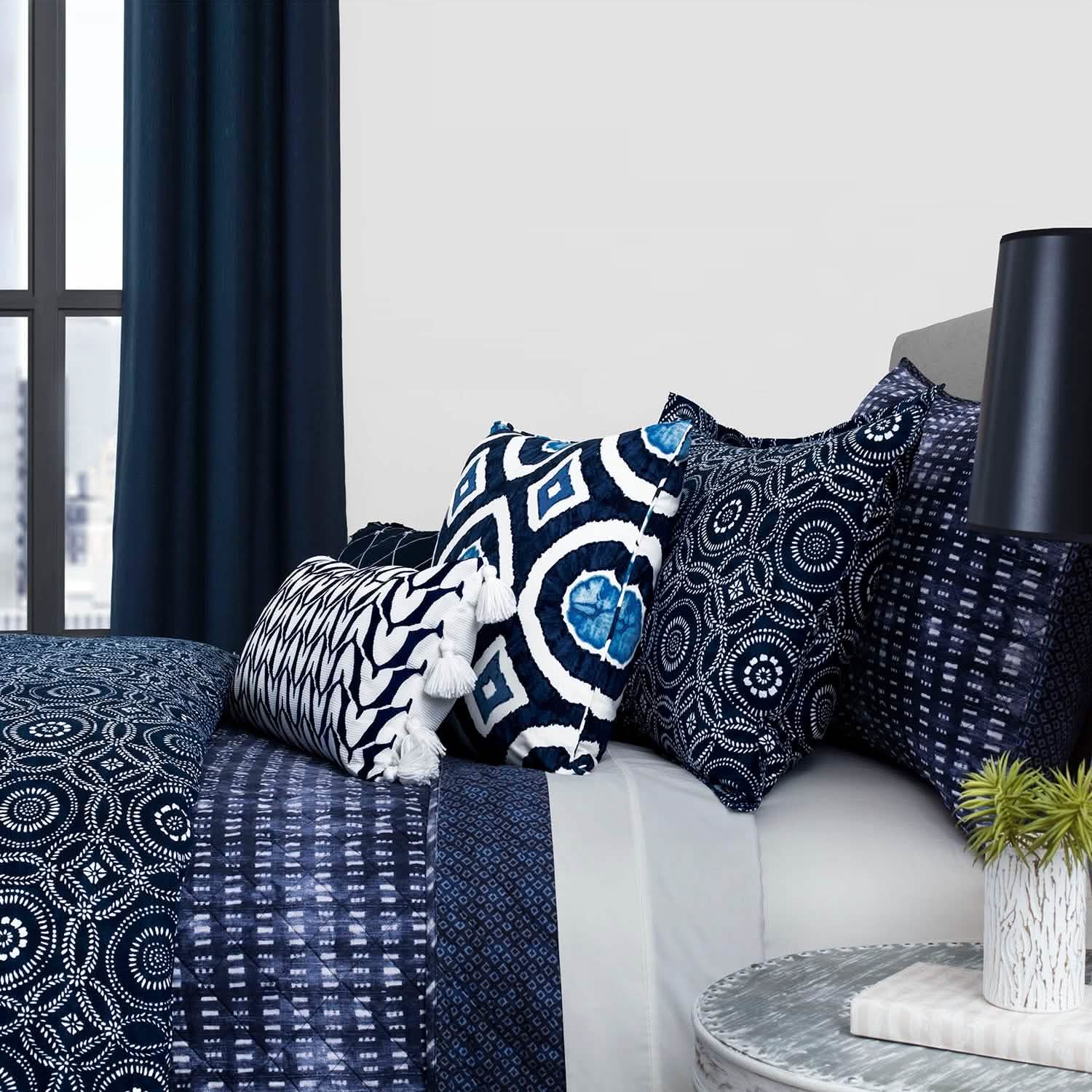 3-pièces : Ensemble de Couette en Coton Tissu Bogolan Indigo Global