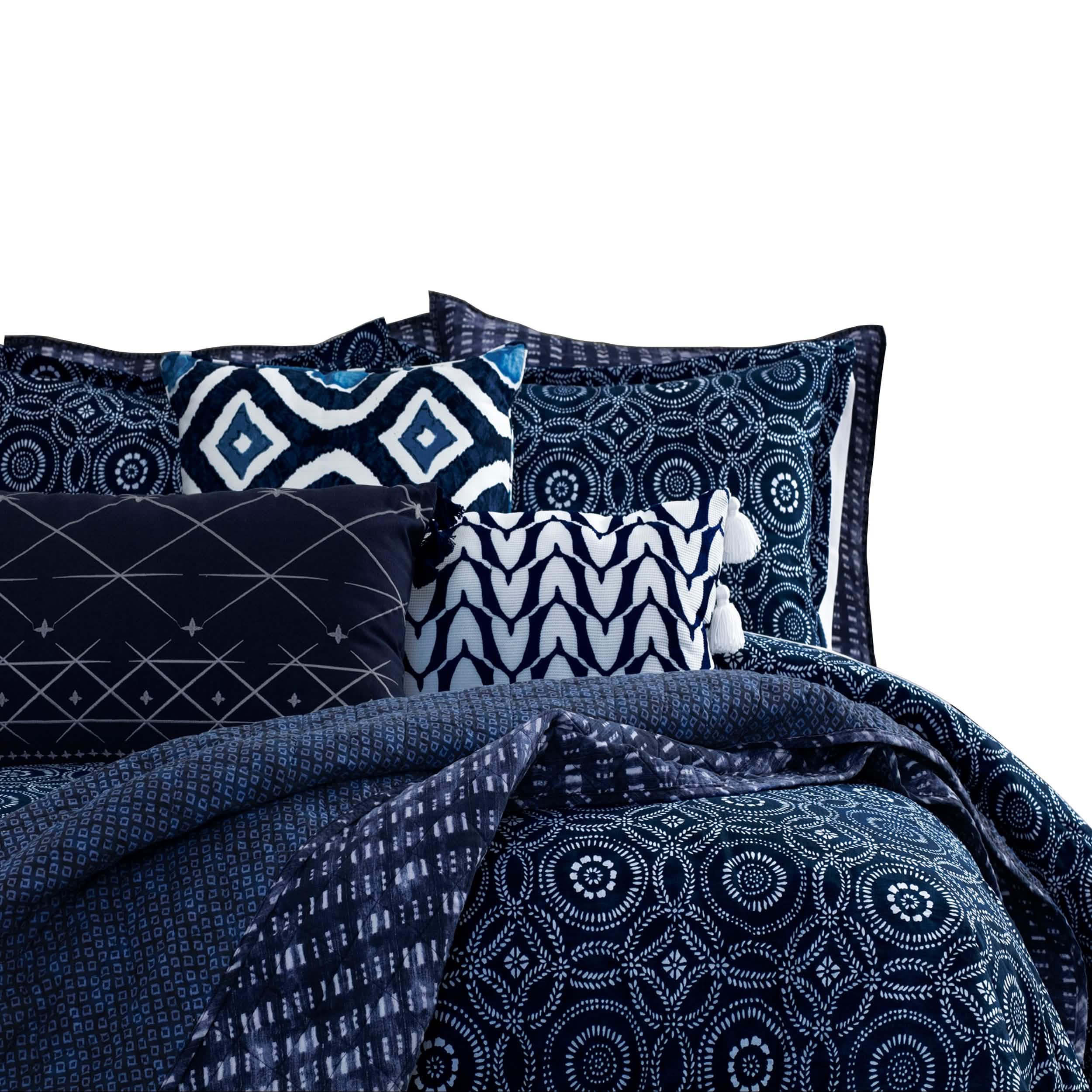 3-pièces : Ensemble de Couette en Coton Tissu Bogolan Indigo Global