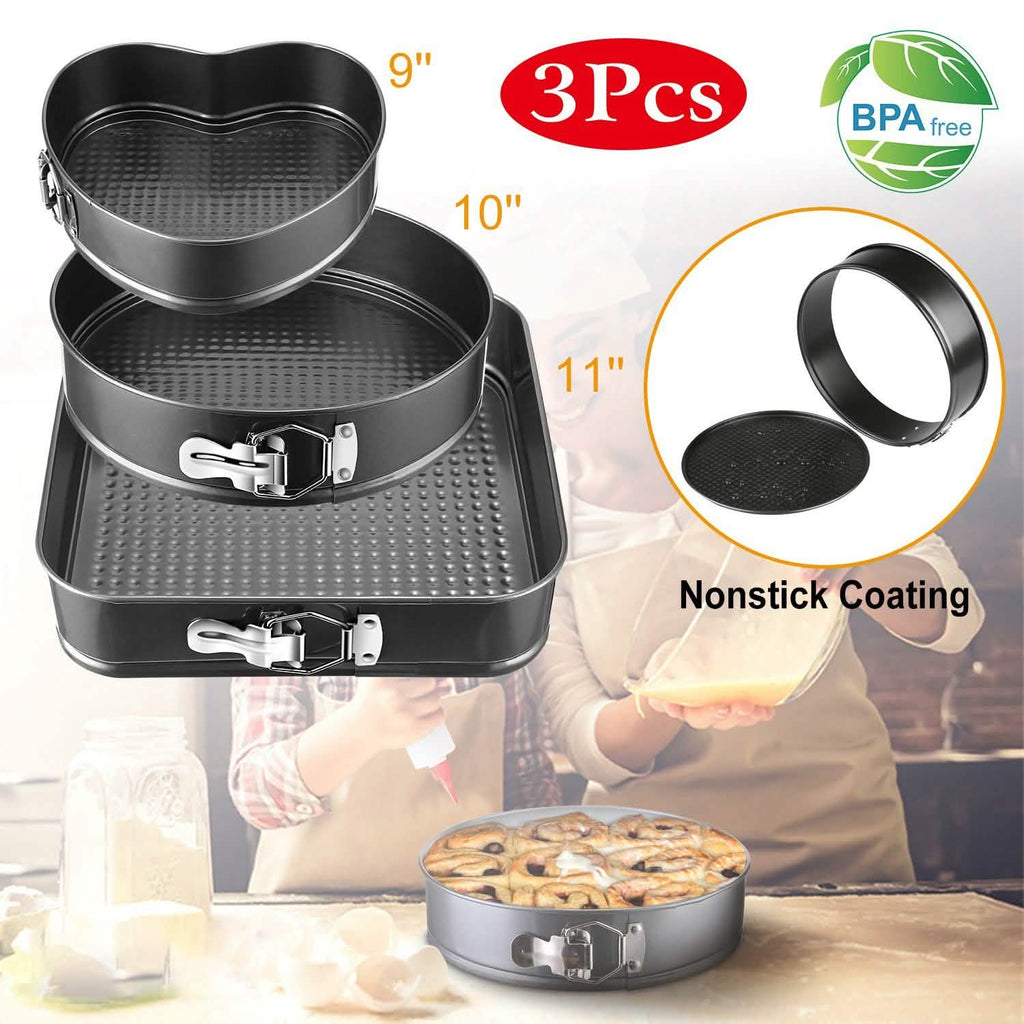 Lot de 3 moules à charnière antiadhésifs à fond amovible