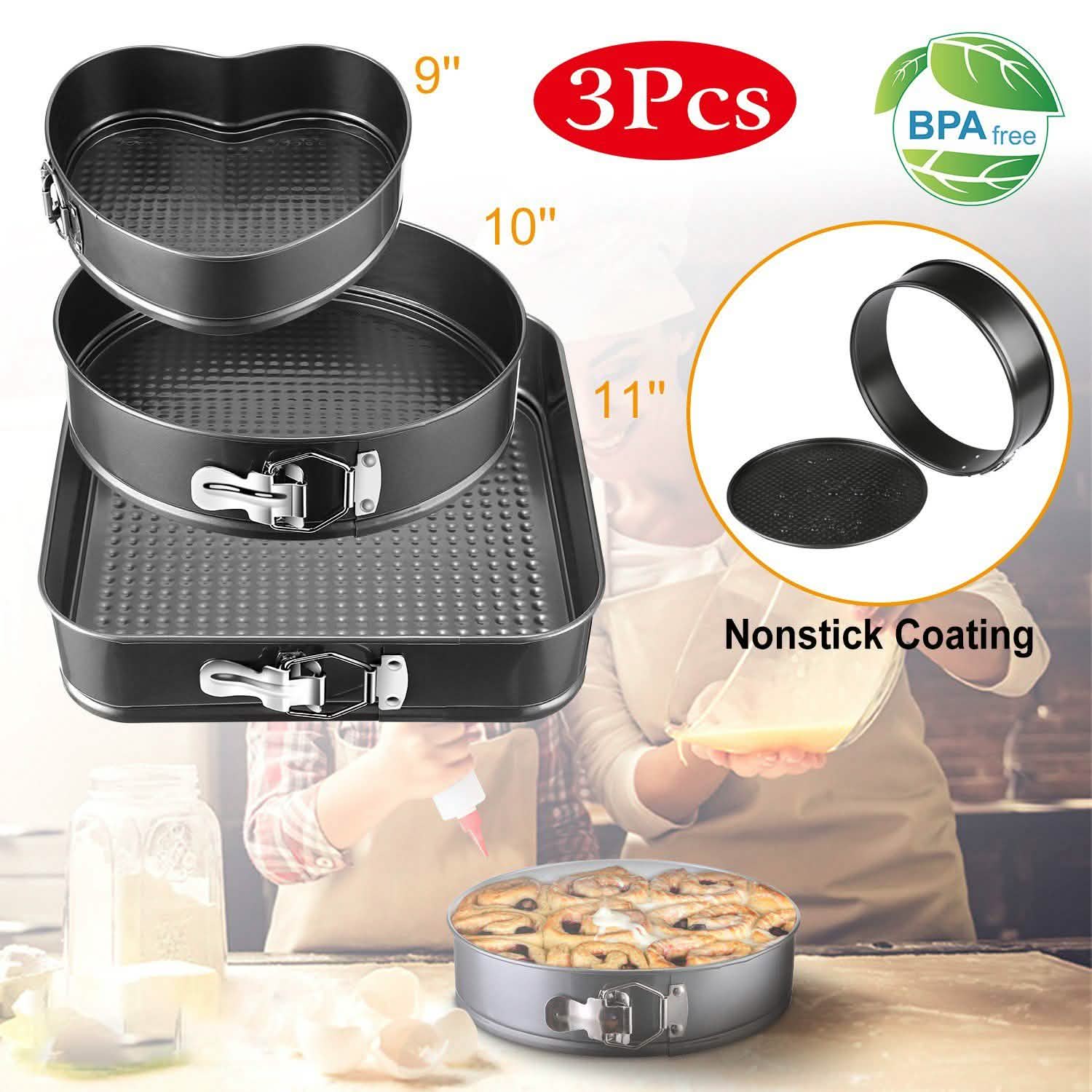 Lot de 3 moules à charnière antiadhésifs à fond amovible