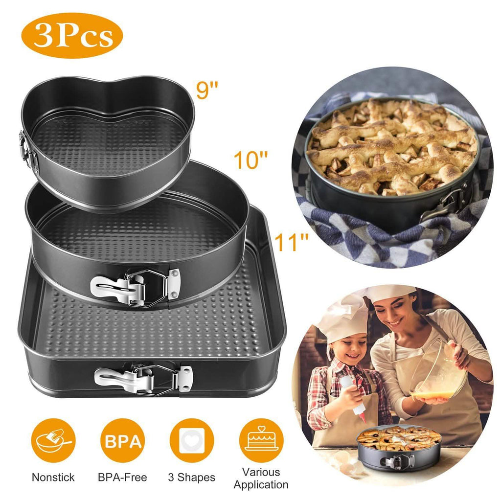 Lot de 3 moules à charnière antiadhésifs à fond amovible