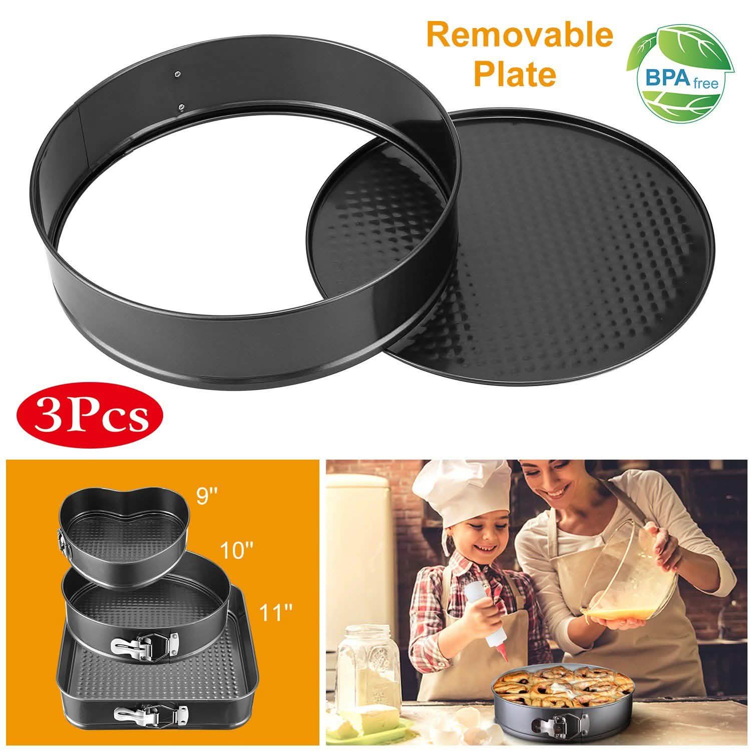 Lot de 3 moules à charnière antiadhésifs à fond amovible