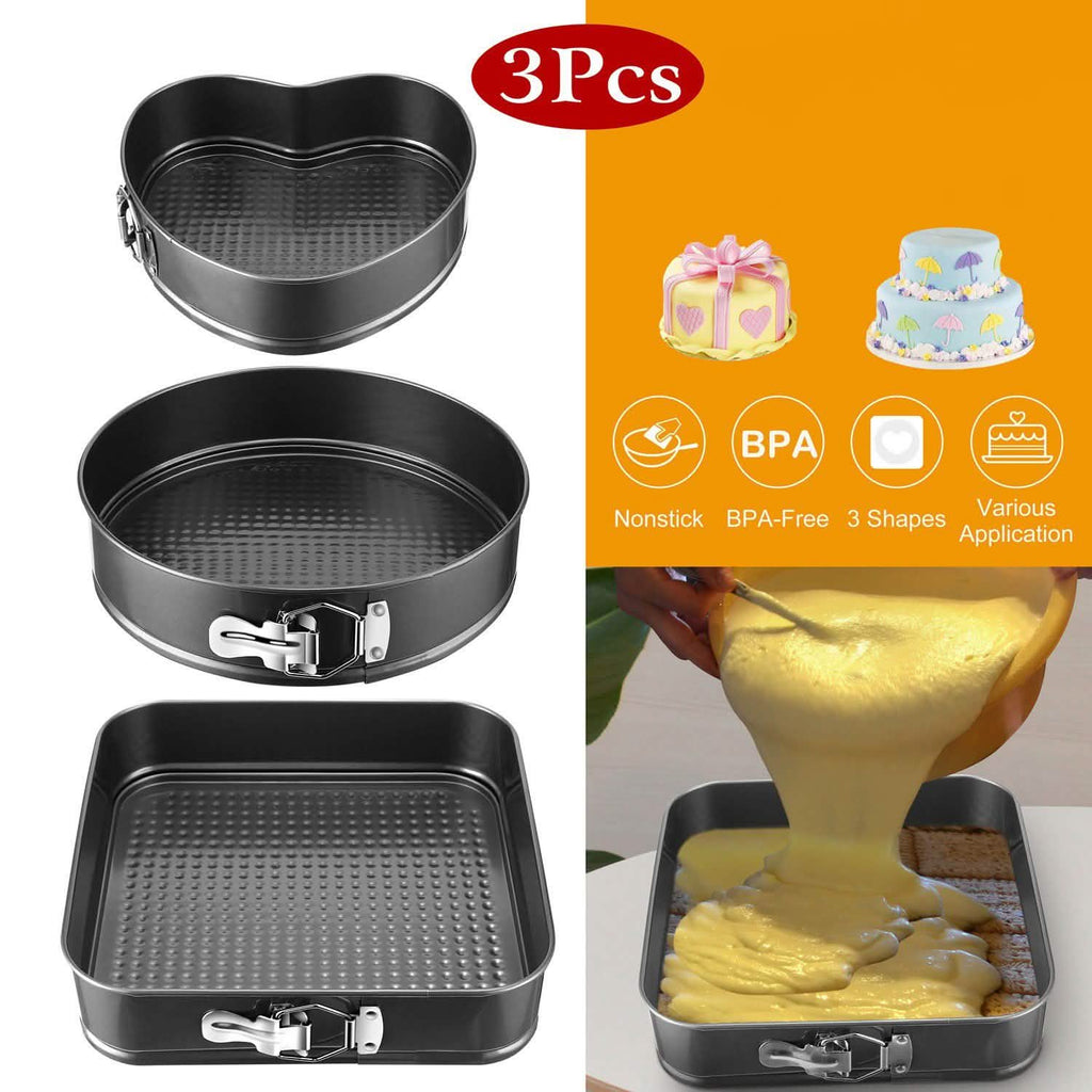 Lot de 3 moules à charnière antiadhésifs à fond amovible