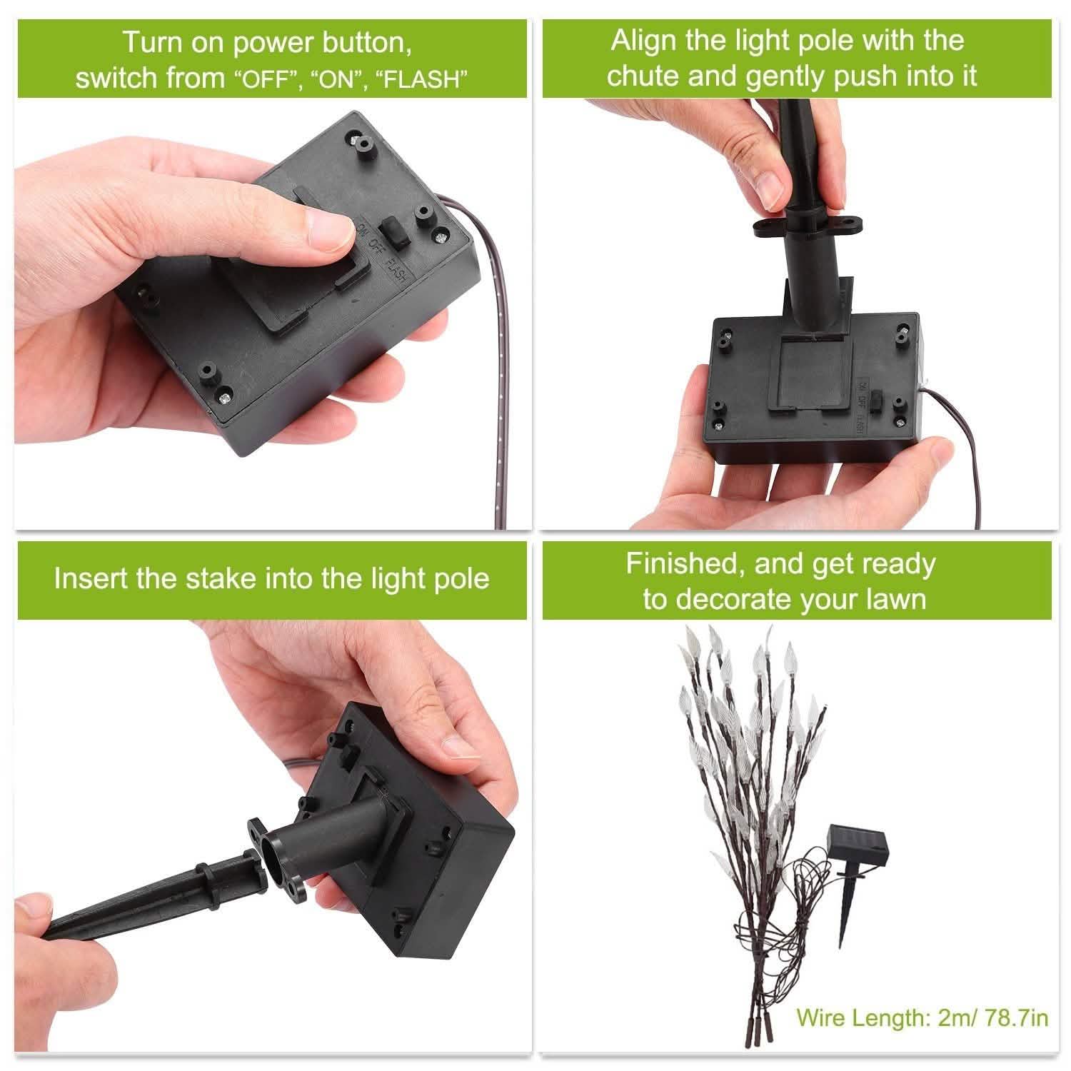 Ensemble de 3 : 60 LED solaires pour jardin, forme de feuille de branche, lampe