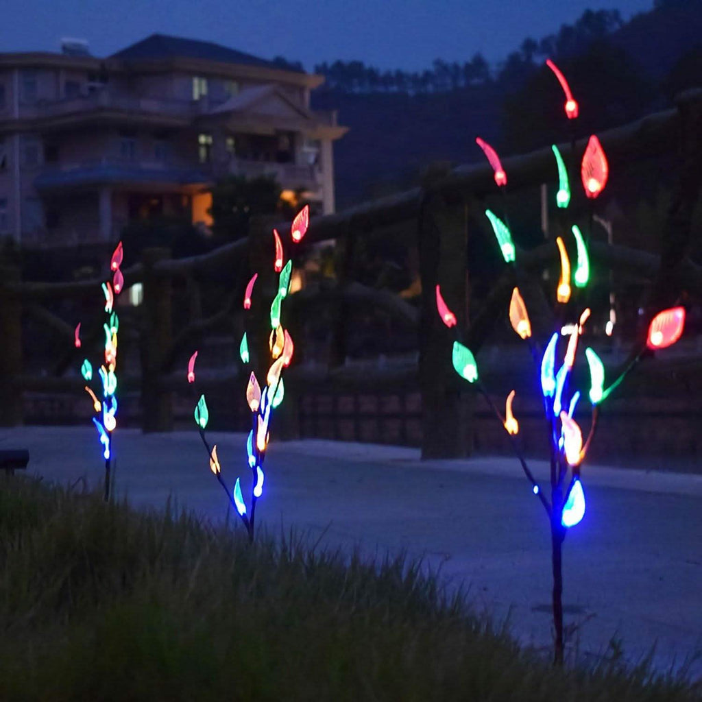 Ensemble de 3 : 60 LED solaires pour jardin, forme de feuille de branche, lampe