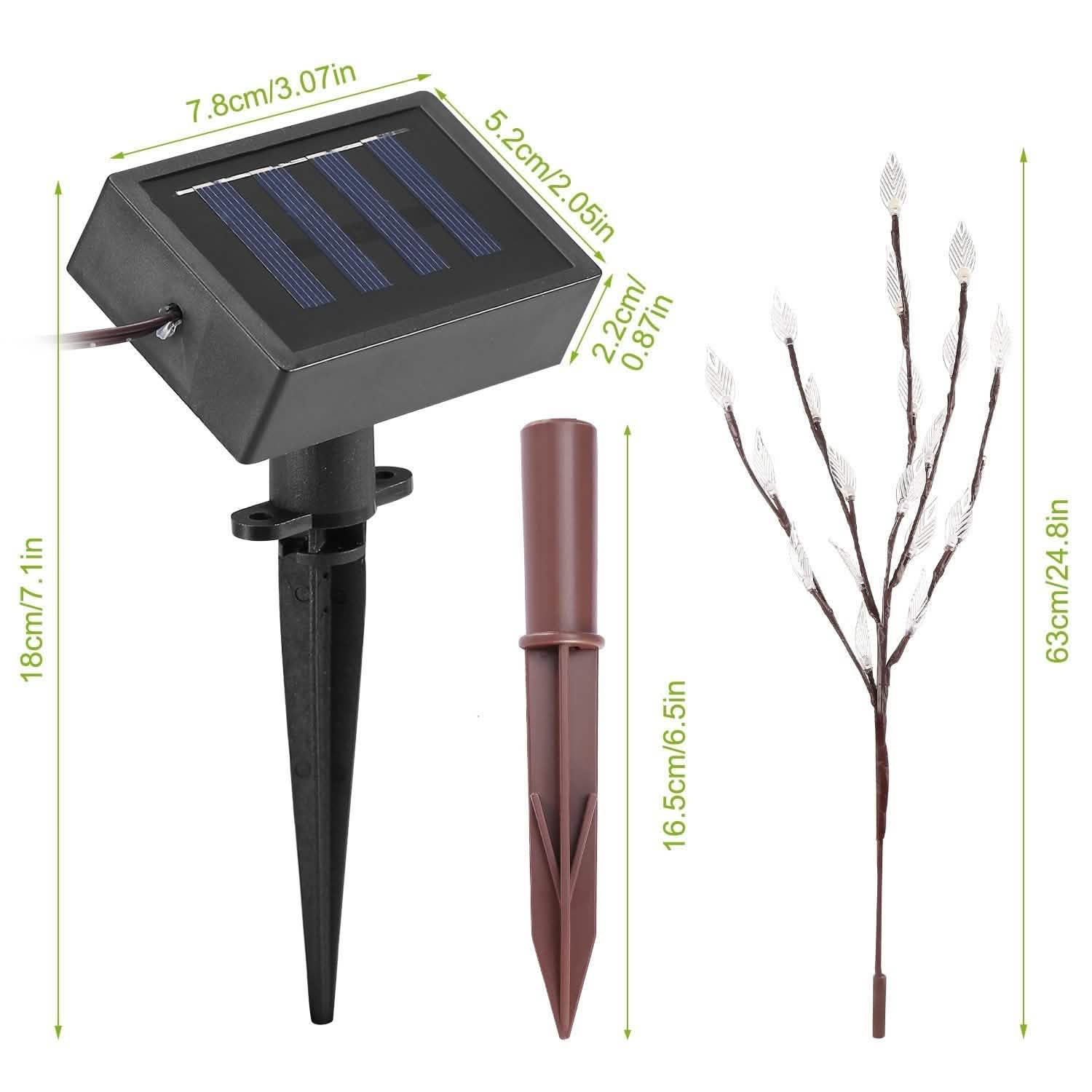 Ensemble de 3 : 60 LED solaires pour jardin, forme de feuille de branche, lampe