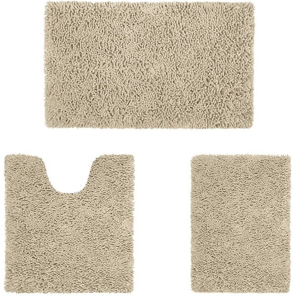 Ensemble 3 Pièces : Tapis de Salle de Bain Ultra Doux, Antidérapant et en Chenille Absorbante