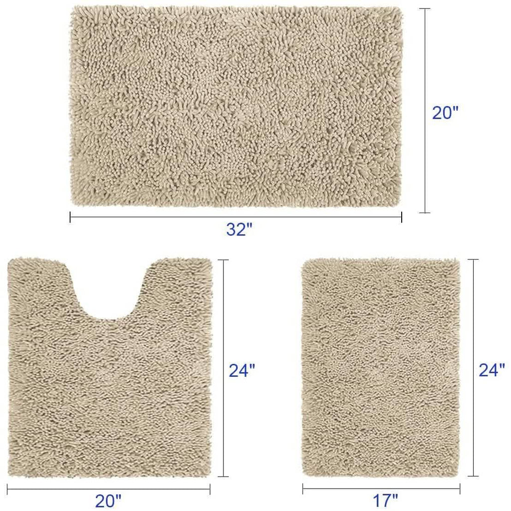 Ensemble 3 Pièces : Tapis de Salle de Bain Ultra Doux, Antidérapant et en Chenille Absorbante